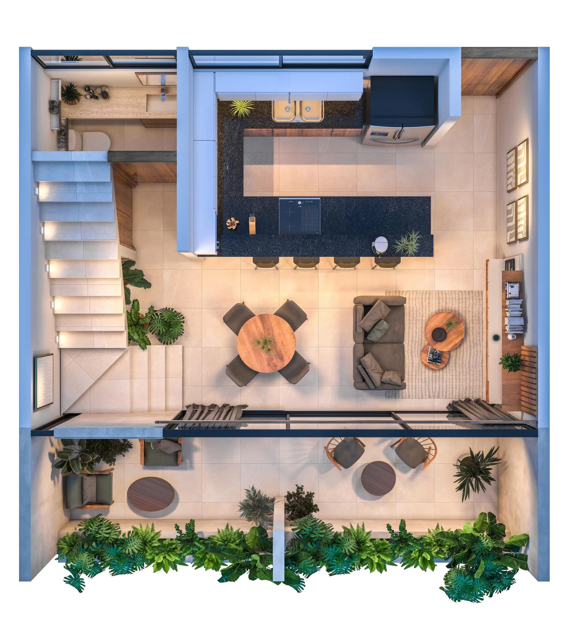 Sala comedor del desarrollo Miró en Mérida (render)
